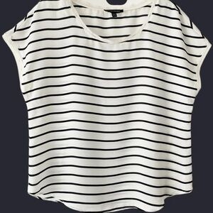Banana Republic Black & White Striped Short / Dolman Sleeve lace Trim Top